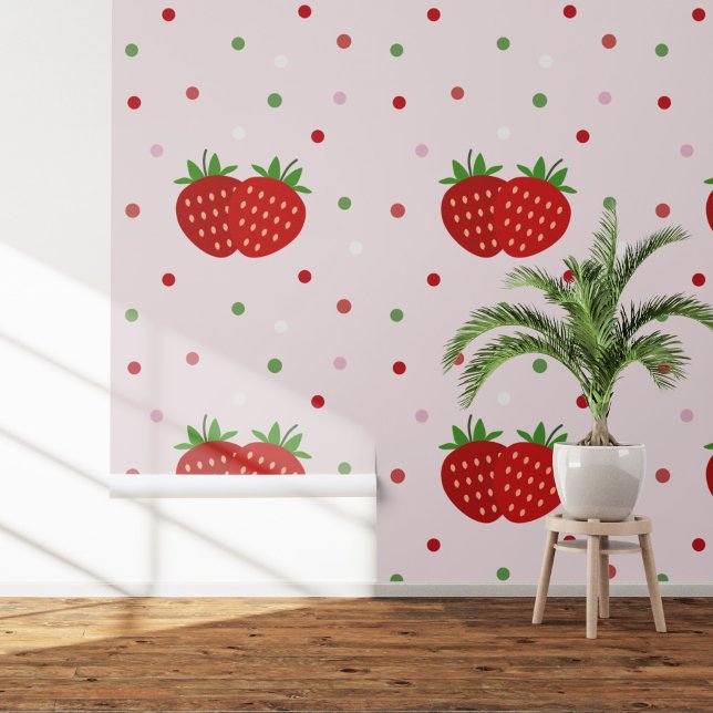 Papier Peint Murale rose fraise (Strawberry Pink Mural Wallpaper)