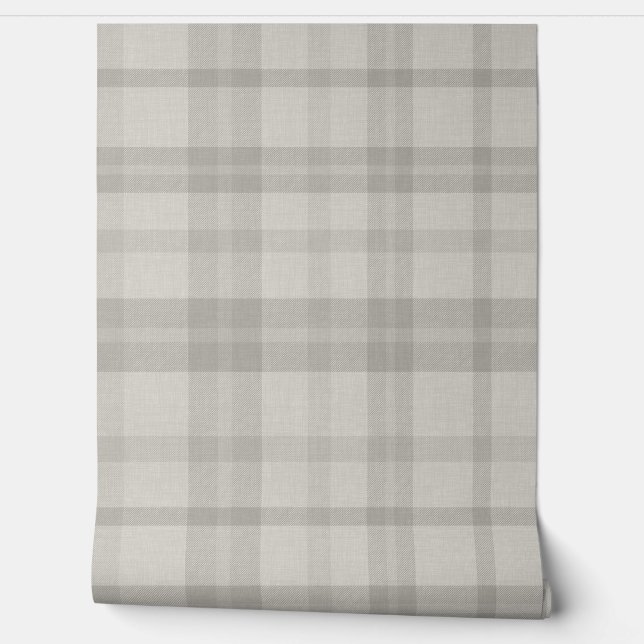 Papier Peint Muted Farmhouse Gray Plaid w/ Linen Texture (Déroulement)