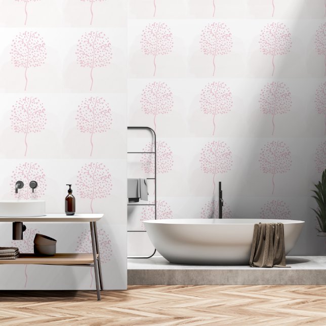 Papier Peint Nature Abstrait Rose Moderne (Salle de bain)