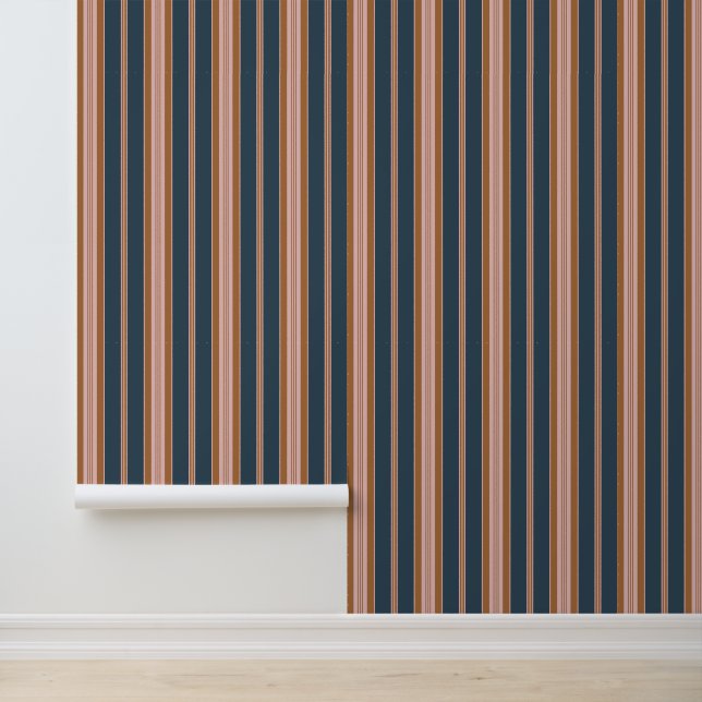 Papier Peint Navy élégant Brun Rose rayure à l'anglaise (Application)