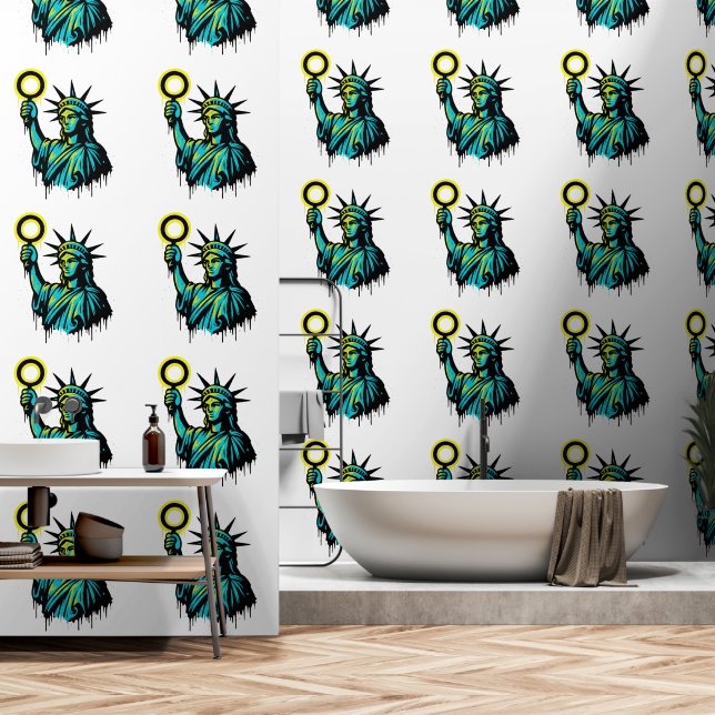 Papier Peint Neon Liberty — Statue de la Liberté de style graff (Salle de bain)