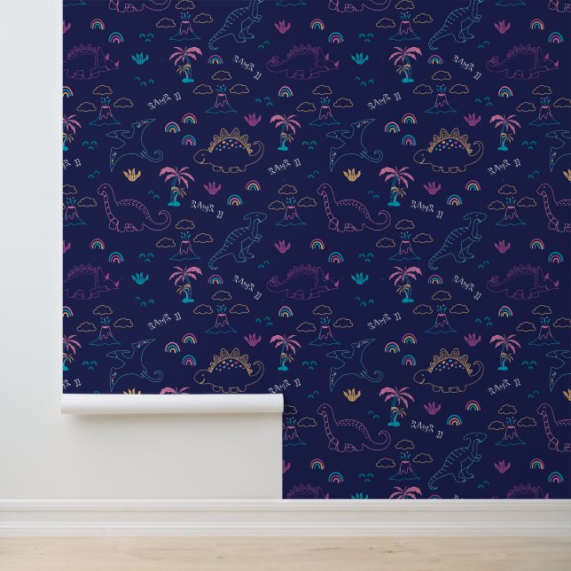 Papier peint néon navy dinosaure doodle (Application)