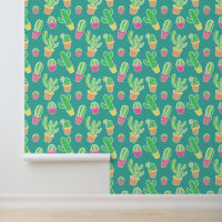 Neon Watercolor Cactus In Pot Pattern