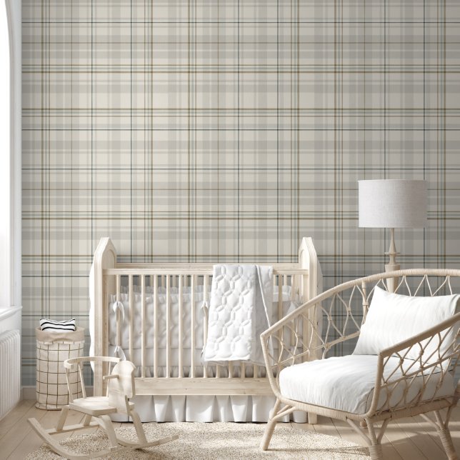 Papier Peint Neutre Beige Plaid Moderne Agritourisme Tartan Acc (Enfants)