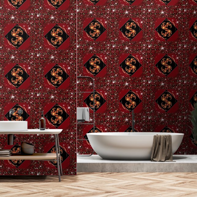 Papier Peint "Nice Day" Luxury Wallpaper: Red Swirl Fractal Ene (Salle de bain)