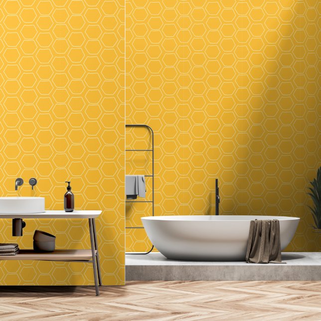 Papier Peint Nid d'Abeille Jaune Dessiné à la Main (Salle de bain)
