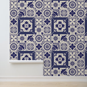 Papier Peint Nil Bleu Linge mexicain traditionnel Talavera Carr