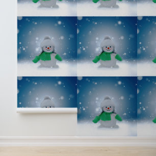 Papier Peint Noël bonhomme de neige SlipperyJoe foulard vert m