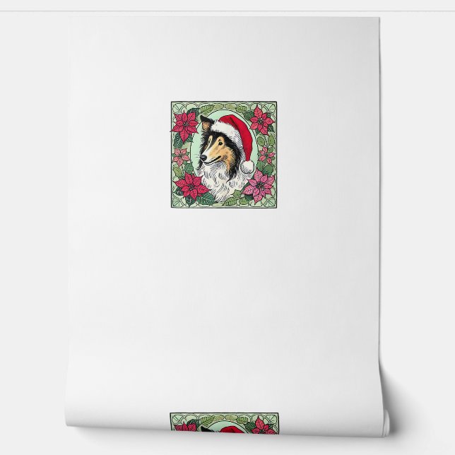 Papier Peint Noël Collie Chien Illustration Yule Collies 5 (Déroulement)
