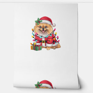 Papier Peint Noël de l'éclairage de Noël Père Noël Chien de Pom