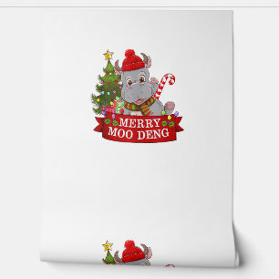 Papier Peint Noël Joyeux Moo Deng Cute Baby Hippo Bounco Ap