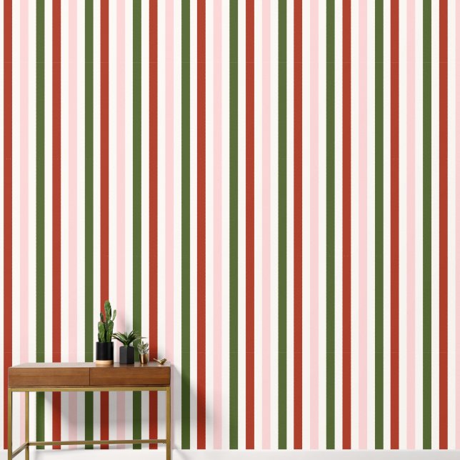 Papier Peint Noël rouge vert rayé (Couloir)