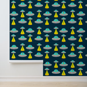 Papier Peint Noël UFO Ho Ho Extraterrestre soucoupe volante Mot