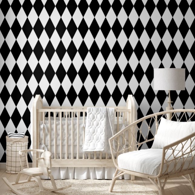 Papier Peint Noir blanc Arlequin Diamonds Motif Design (Créateur téléchargé)