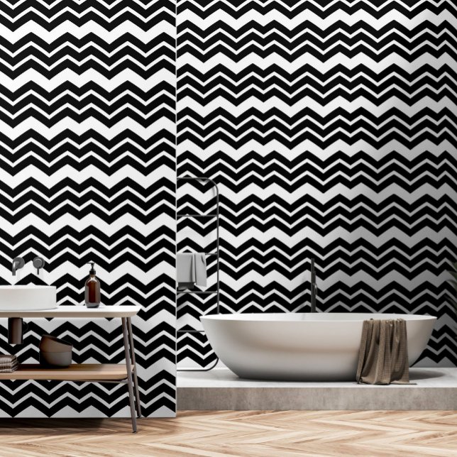 Papier Peint Noir Blanc Zigzag Chevron Motif Design (Créateur téléchargé)