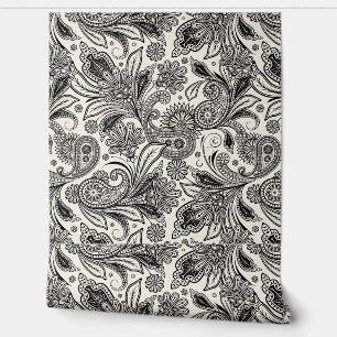 Papier Peint Noir et blanc à motifs paisley