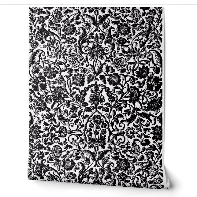 Papier peint noir et blanc gras "Midnight Botanica (Déroulement)