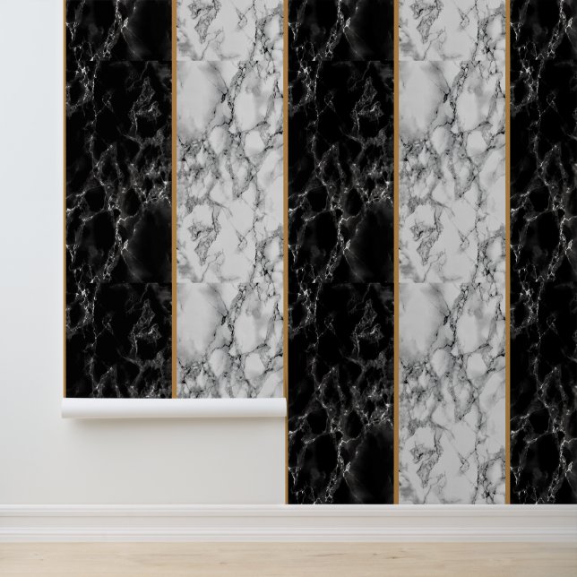 Papier Peint Noir et Marbre blanc avec Gold Line (Application)