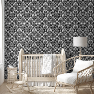 Papier Peint NOIR Jet Black Damask Motif sans fil