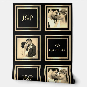 Papier Peint Noir lumière or nom photo décoration mariage