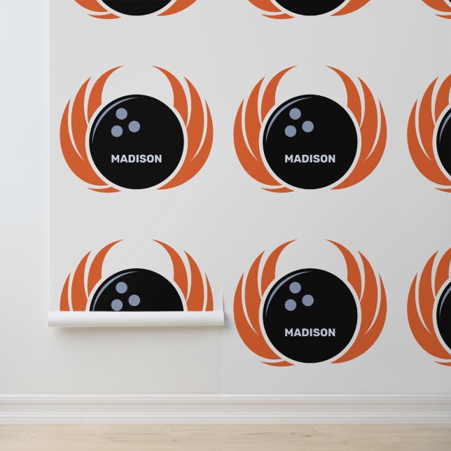 Papier Peint Nom personnalisé Boule de Bowling avec flamme (Application)