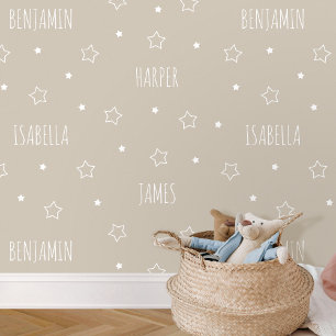 Papier Peint Nom personnalisé Cute Étoile Beige Enfants Nursery