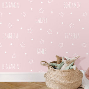 Papier Peint Nom personnalisé Cute Star Rose Kids Nursery