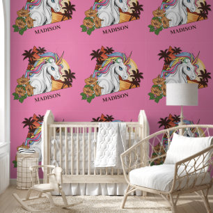 Papier Peint Nom personnalisé et couleur licorne tropicale