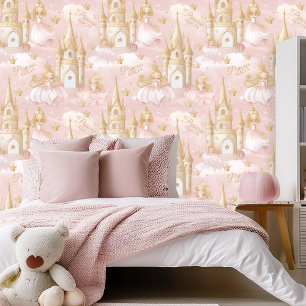 Papier Peint Nom Votre Princesse et Château Rose ID1053