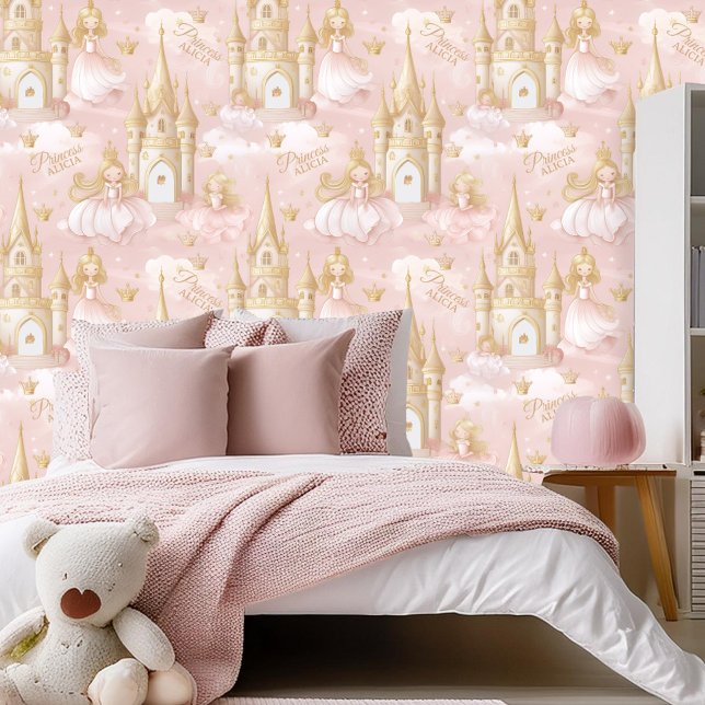 Papier Peint Nom Votre Princesse et Château Rose ID1053 (Créateur téléchargé)