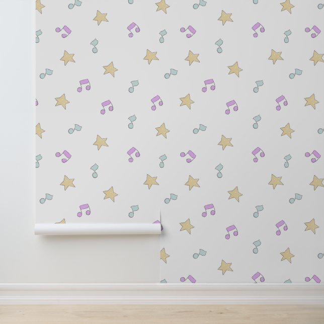 Papier Peint Notes musicales et Stars Pastel Motif (Application)