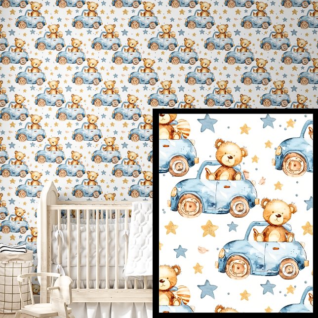 Papier Peint Nounours mignons en voitures bleues (Créateur téléchargé)