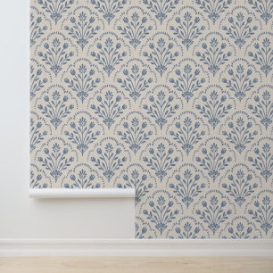 Papier Peint Nouveau motif à coquilles florales bleues de ferme