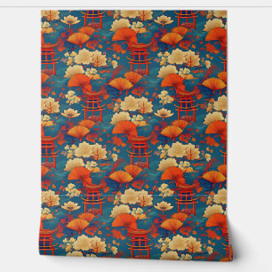 Papier Peint Nuages et fleurs japonais