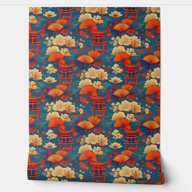 Papier Peint Nuages et fleurs japonais (Déroulement)