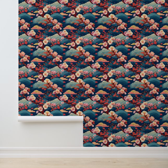 Papier Peint Nuages et fleurs japonais (Application)