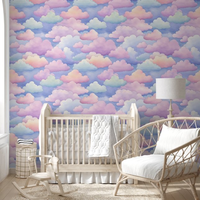Papier Peint Nuages pastel rose, bleu et orange jolis  (Enfants)