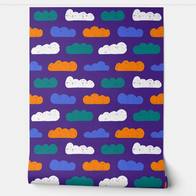 Papier Peint Nuages texturés de rayonne sur violet royal (Déroulement)