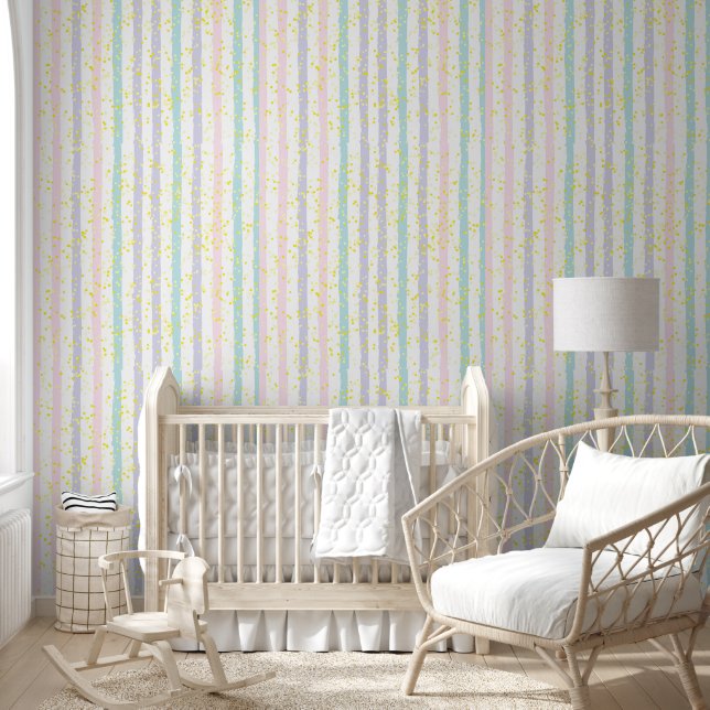 Papier Peint Nurserie aux rayures pastel et pois (Enfants)