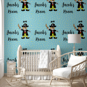 Papier Peint nurserie de pirate pour garçon (ajouter un nom)