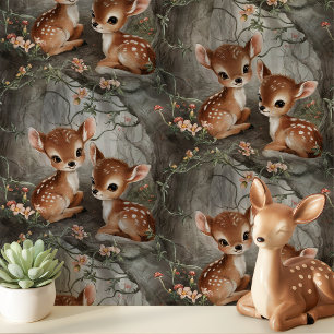 Papier Peint Nurserie Fawns et Fleurs Vintage