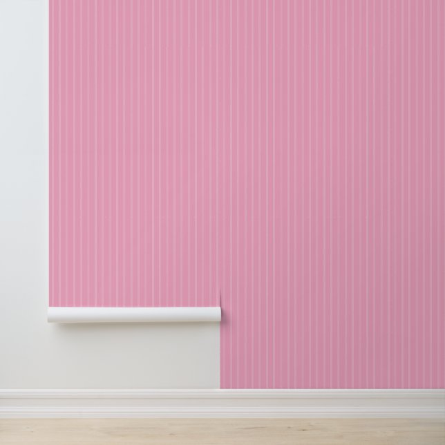 Papier Peint Nurserie Fille Rose Bébé à Rayures Modernes (Application)
