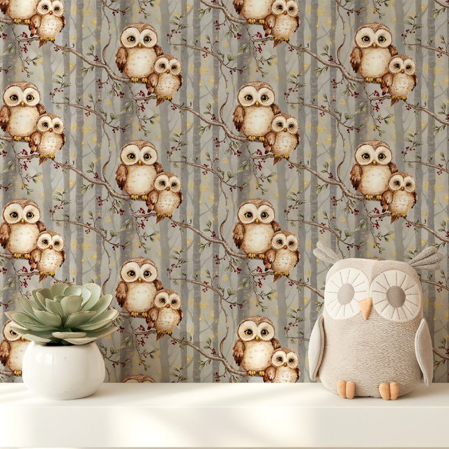 Papier Peint Nurserie Mama et Bébé Hiboux (Créateur téléchargé)