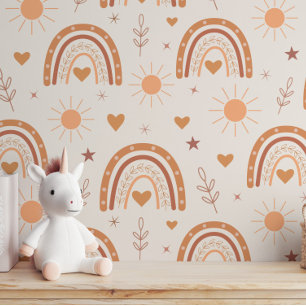 Papier Peint Nurserie pour enfants arc-en-ciel bohème en terre