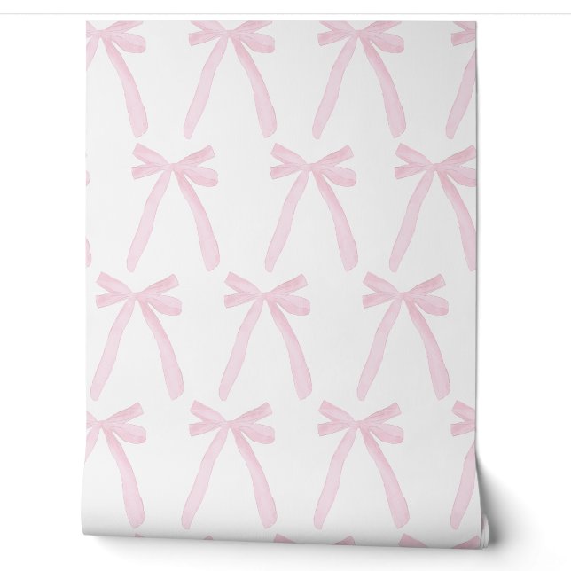 Papier Peint Nursery Bows Coquette Aquarelle Rose  (Déroulement)