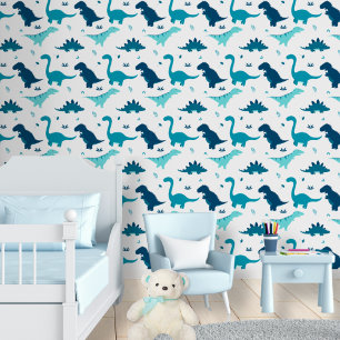 Papier Peint Nursery de bébé garçon au dinosaure bleu - Autocol
