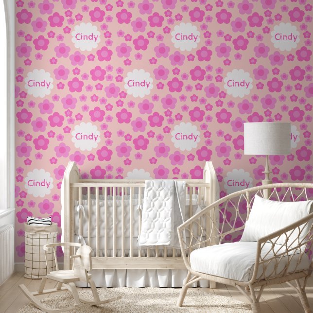 Papier Peint Nursery Girly Pink Flowers Nom du Motif (Enfants)