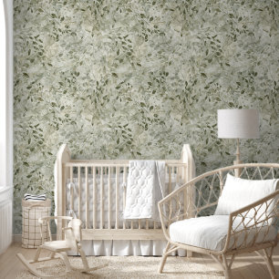 Papier Peint Nursery vert pastel magique des feuilles