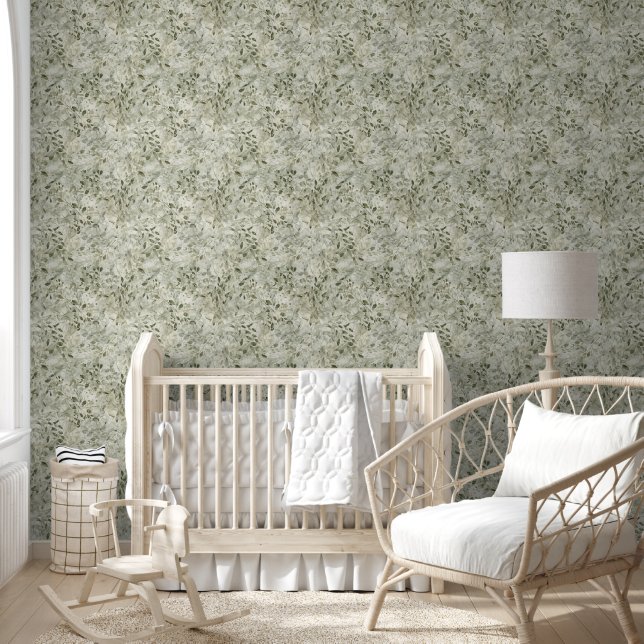 Papier Peint Nursery vert pastel magique des feuilles (Enfants)