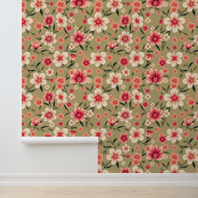 Papier Peint Oasis de fleurs de corail : Floral d'inspiration V (Application)